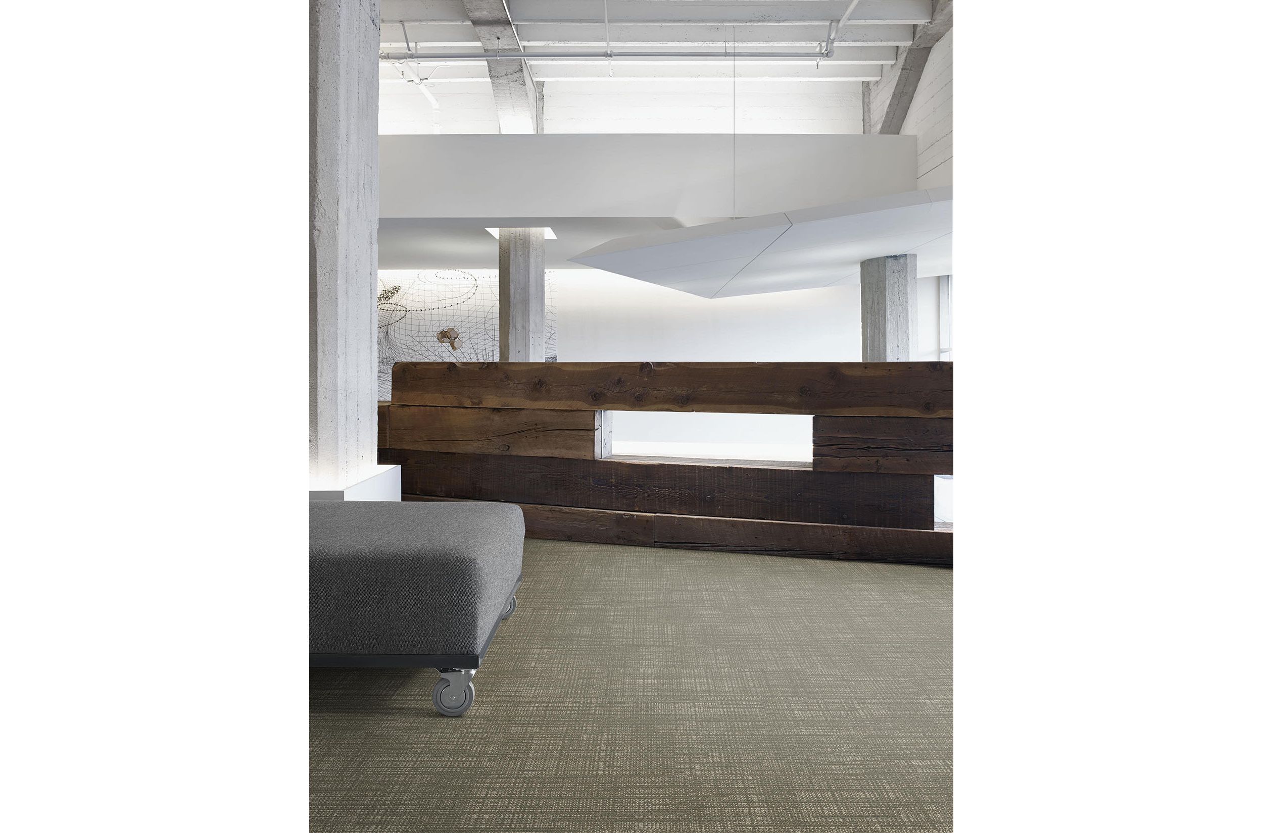 Interface Screen Print plank carpet tile in lobby with grey ottoman and wood reception desk image number 2